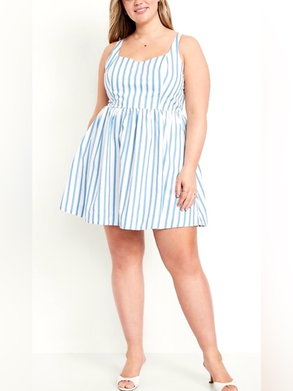 Old Navy Women's Fit & Flare Mini Dress 3XL White/Blue Stripes Preppy NWT